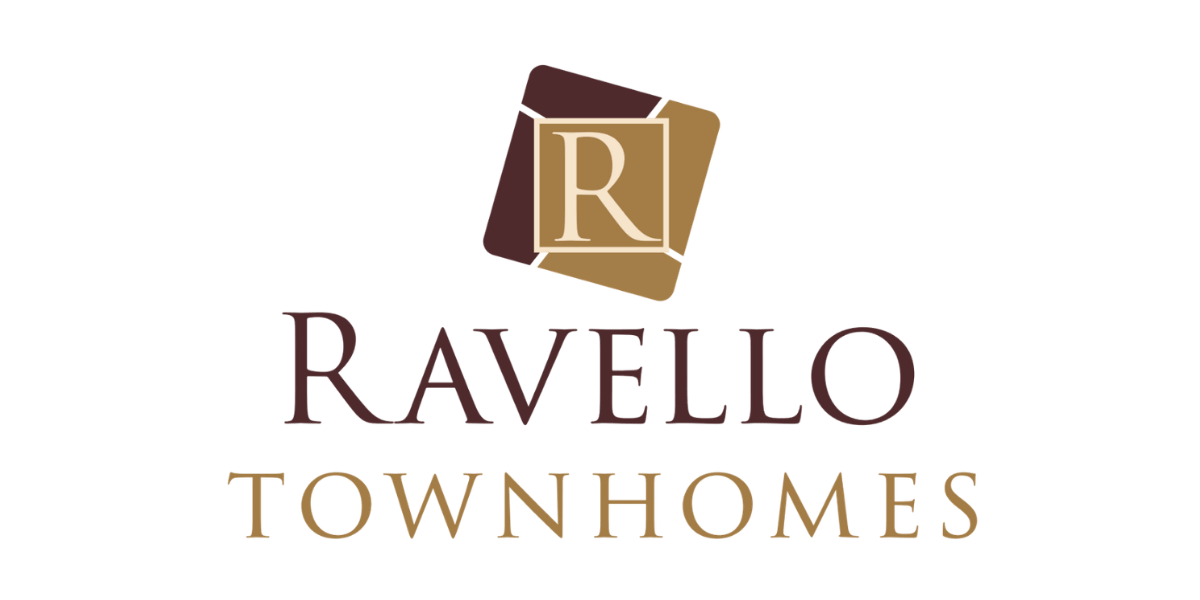 Ravello townhomes logo with a book and an R on it.